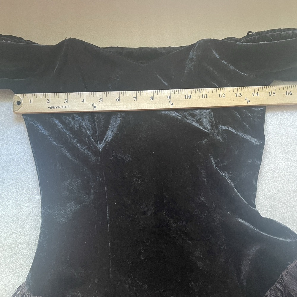 Vintage All That Jazz Dress Women Medium Black Velvet Lace Tiered 90s Whimsigoth - Picture 8 of 9